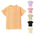 thumbnail image 1 of Feancey Toddler Girls Summer Tops Ribbed Knit Casual Kids T Shirts Ruffle Short Sleeve Crewneck Cute Tees Solid Color Tshirt Holiday Gifts Pink 6 Years, 1 of 10