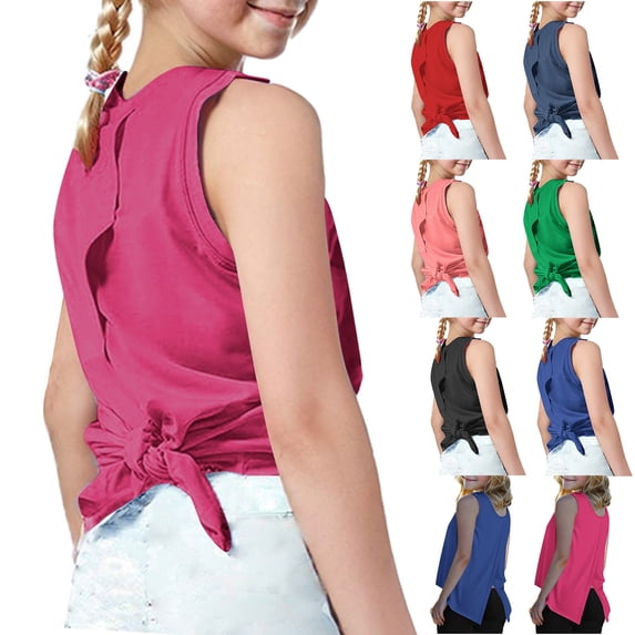 Feancey Toddler Girls Tank Tops Trendy Slit Sleeveless T-Shirts Kids Casual Round Neck Tank Shirt Solid Color Loose Blouse Black 4 Years