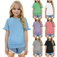 thumbnail image 1 of Feancey Toddler Girls Tops Ruffle Short Sleeve Round Neck Blouse Baby Kids Casual Solid Color T Shirts Summer Cute Tees Holiday Gifs Blue 5 Years, 1 of 7