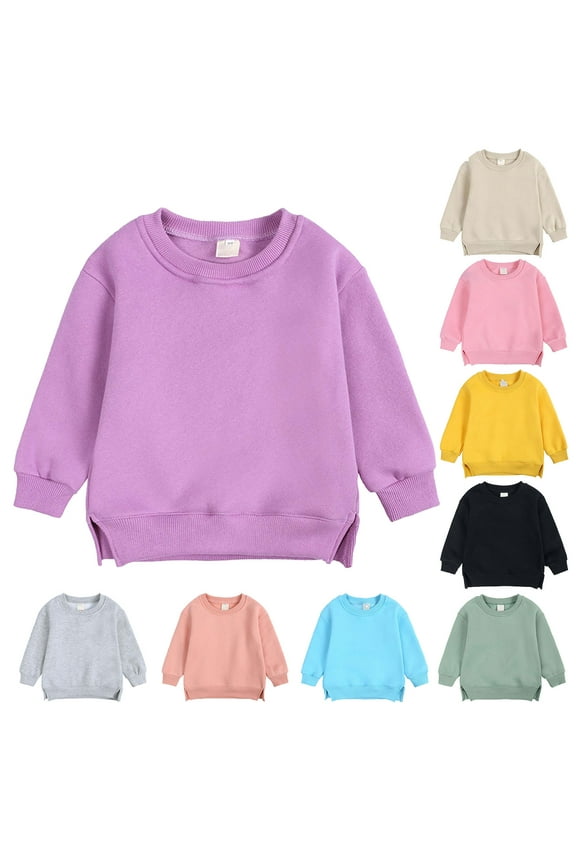 Toddler Kids Baby Boys Girls Crewneck Pullover Tops Cotton Casual Long Sleeve Sweatshirts Solid Color Fall Winter Clothes Black 6-9 Months