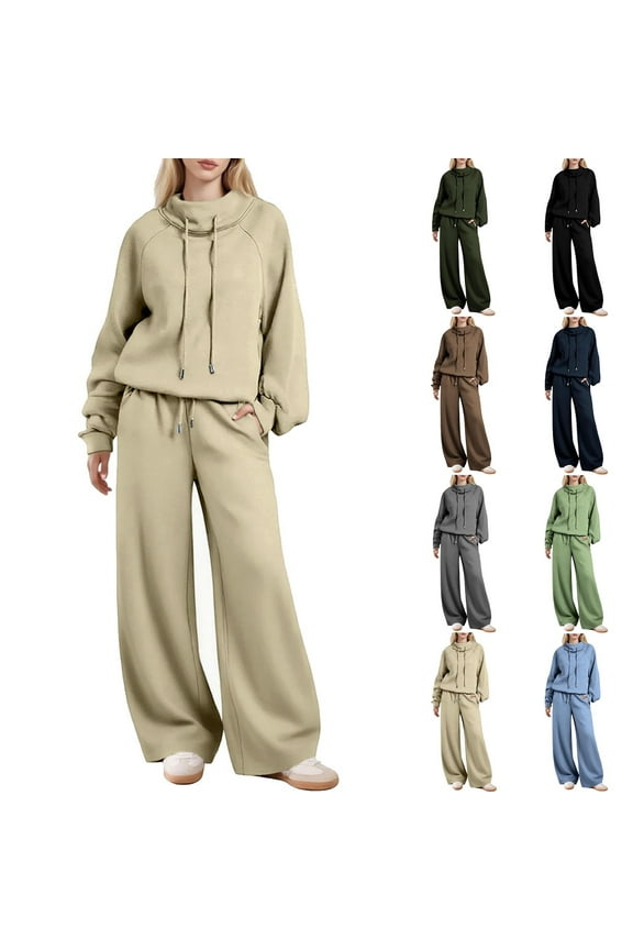 Travel Sets for Women 2 Piece Drawstring Mock Neck Sweatshirts and Wide Leg Pants Sweatsuits Teen Girls Trendy Fall Outfits Light Blue L
