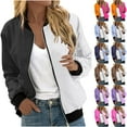 thumbnail image 1 of Feancey Trendy Casual Jackets for Women 2025 Fashion Colorblock Lightweight Bomber Jacket Elastic Ribbed Collar Casual Loose Windbreaker Varsity Outwear Back to School Clearance,Pink,XL, 1 of 6