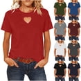 thumbnail image 1 of Feancey Trendy Tops for Women Heart Cutout Crew Neck T-Shirts Dressy Casual Business Work Blouse Solid Color Comfy Tees Ladies Summer Clothes White S, 1 of 10