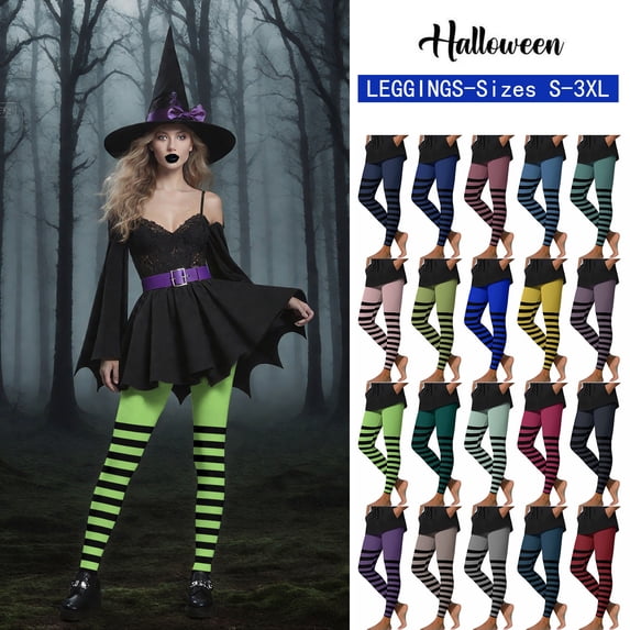 Feancey Tummy Control Workout Leggings for Women Halloween Party Tights Holiday Casual Striped Print Yoga Pants Buttery Soft High Waisted Leggings Khaki L
