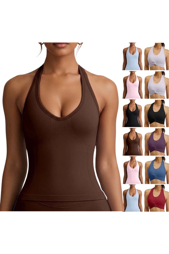 Twist Front Tank Tops for Women High Stretchy Halter Yoga Shirts Removable Pad Running Sports Bras Breathable Workout Tank Top Bra Purple XL