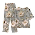 thumbnail image 1 of Feancey Two Piece Linen Sets for Women 3D Floral Print Vintage Outfits Casual Short Sleeve Button Shirt Harem Pants Set Summer Loung Loose Fit Matching Set, 1 of 3