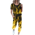 thumbnail image 1 of Feancey Two Piece Sets for Women,Womens 2 Piece Outfits 3D Flame Print Summer Casual Round Neck Short Sleeve Tops Long Pants Tracksuit Lounge Jogger Set with Pockets, 1 of 3