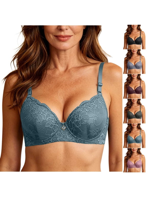 Underwire Bras for Older Women Plus Size Lace Everyday Bra Full Coverage Casual Push Up Brassiere Anti-Sagging Supportive Minimizer Bras Army Green 36