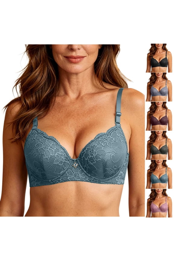 Underwire Bras for Older Women Plus Size Lace Everyday Bra Full Coverage Casual Push Up Brassiere Anti-Sagging Supportive Minimizer Bras Army Green 40