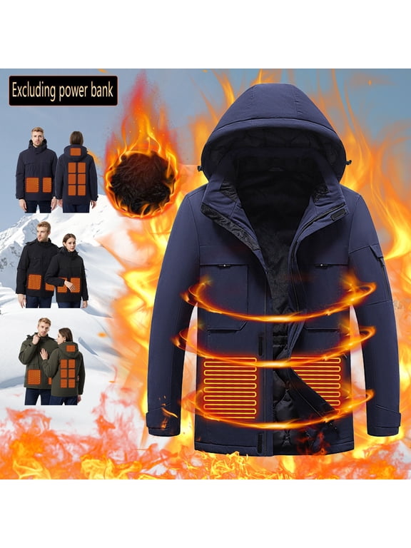 Unisex Heated Jackets Rechargeable Waterproof Hooded Jacket Smart Dual Control 9 Zones Electric Heated Coats 2025 Fashion Hiking Heating Coats with Hood Summer Sales,Army Green,L
