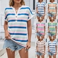 thumbnail image 1 of Feancey V Neck Striped Tops for Women Color Block Fashion Henley Shirts Cap Sleeve Button Up Collarless T-Shirts Comfy Soft Cute Tees Green XXL, 1 of 9
