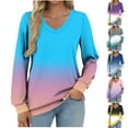 thumbnail image 1 of Feancey V Neck Tops for Women Trendy Gradient Print Long Sleeve T-Shirts Dressy Casual Business Work Blouse Comfy Loose Cute Tees Purple L, 1 of 6