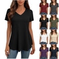thumbnail image 1 of Feancey V Neck Tunic Tops for Women Dressy Casual Blouse Solid Color Short Sleeve Summer Tees Lightweight Breathable Gym Workout T-Shirts Navy S, 1 of 9