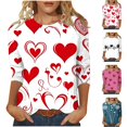 thumbnail image 1 of Feancey Valentines Day 3/4 Sleeve Blouses for Women Heart Print Plus Size Tops Loose Fit Casual Crewneck Tees Holiday Party T-Shirt Red 4XL, 1 of 6