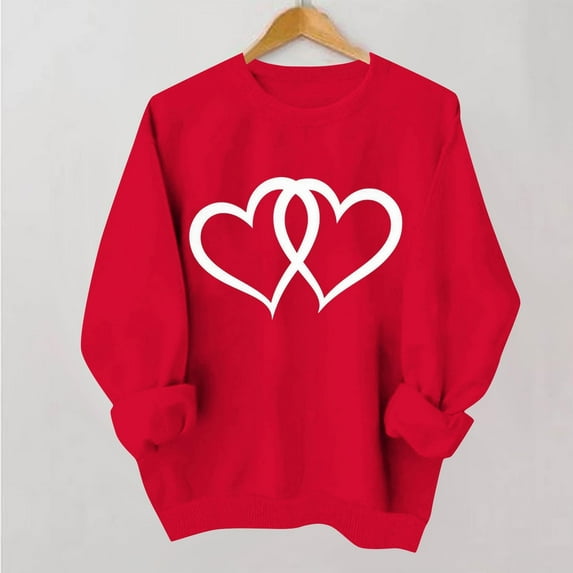 Feancey Valentines Day Gifts for Women Oversized Crewneck Sweatshirts Cute Heart Graphic Long Sleeve Shirt Loose Fit Casual Fleece Lined Pullover Tops Red XXL