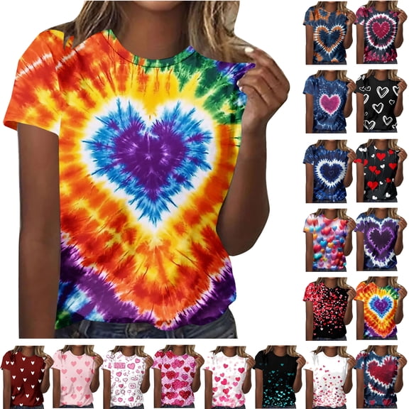 Feancey Valentines Shirts for Women Cute Love Heart Graphic Tees Short Sleeve Round Neck Tshirt Holiday Casual Teacher Gift Tops Wine XXL
