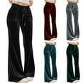 thumbnail image 1 of Feancey Velvet Flare Pants for Women Drawstring High Waisted Bootcut Pants Dressy Elegant Evening Party Pants Soft Cozy Velour Trousers Christmas Gifts Red XXL, 1 of 10