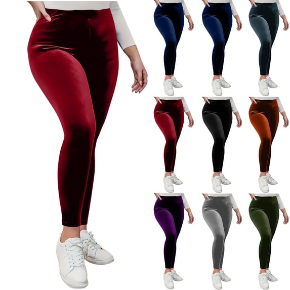 Feancey Velvet Leggings for Women Elastic High Waisted Yoga Pants Buttery Soft Velour Workout Leggings Stretchy Slim Fit Party Tights Navy XL
