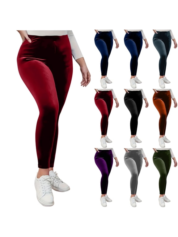 Velvet Leggings for Women Elastic High Waisted Yoga Pants Buttery Soft Velour Workout Leggings Stretchy Slim Fit Party Tights Navy XL