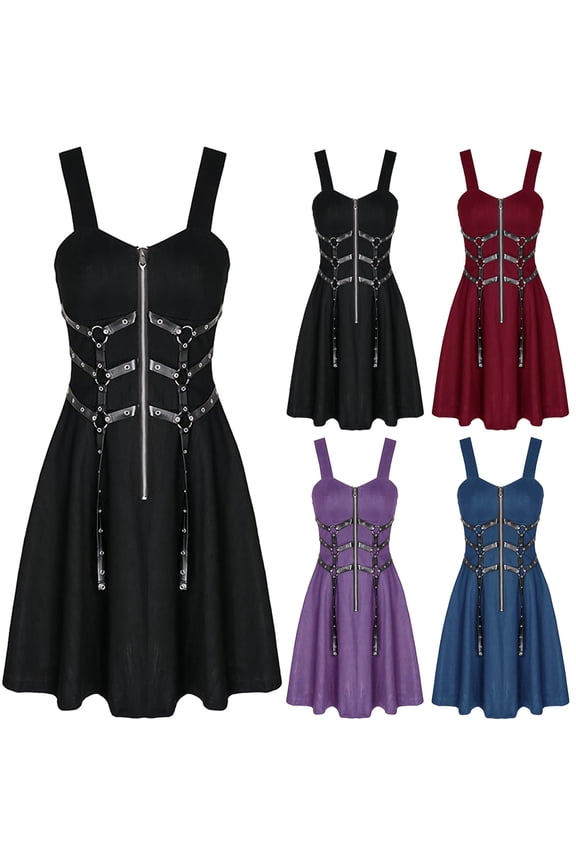 Vintage Halloween Dress for Women Zip Front Sleeveless Midi Dresses Hi Low Hem Holiday Party Dress Cosplay Costumes Black XXL