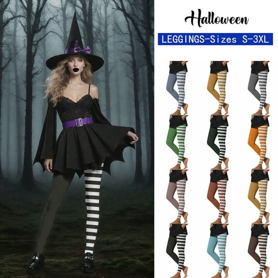 Feancey Vintage Leggings for Women Halloween Striped Printed Yoga Tights Holiday Casual High Waisted Tummy Control Workout Pants Bronze L