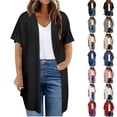 thumbnail image 1 of Feancey Waffle Knit Cardigans for Women Trendy Plus Size Cardigan Jackets Summer Short Sleeve Open Front Knitted Jacket Gray 4XL, 1 of 8