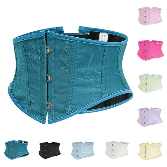 Feancey Waist Cincher for Women Lace Up Halloween Corset Tops Gothic Vintage Strapless Bustiers Floral Underbust Corsets Shapewear Top Sky Blue XL