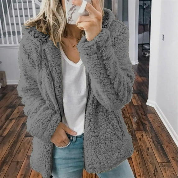 Feancey Warm Sherpa Jackets for Women,Womens 2025 Winter Fuzzy Fleece Jacket Berber Fleece Zip Up Coat Solid Color Sherpa Fuzzy Faux Cardigan with Pocket