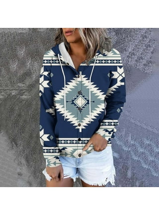 Aztec Quarter Zip Pullover Women,Women 1/4 Zip Aztec Hoodie Pullover  Geometric Crewneck Sweatshirt Western Ethnic Vintage Sweater with Pockets