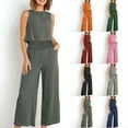 thumbnail image 1 of Feancey Wide Leg 2 Piece Sets for Women Cotton Linen Casual Lounge Set Sleeveless Tank Top and Palazzo Pants Two Piece Outfits Holiday Sales Dark Gray L, 1 of 9