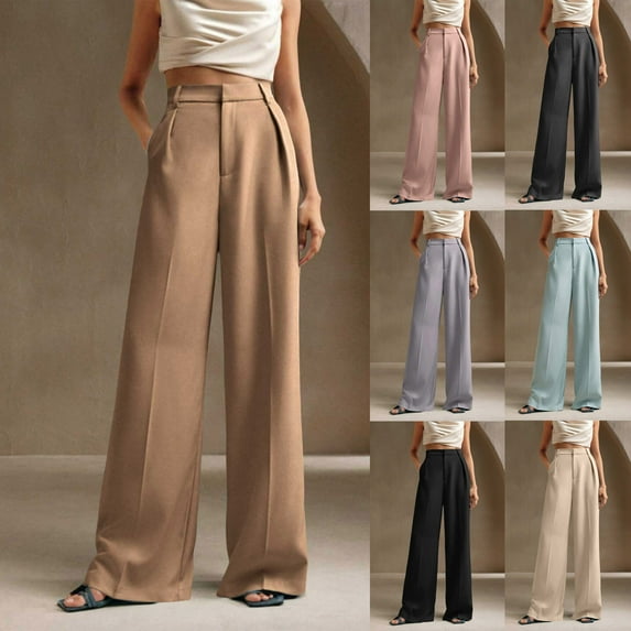 Feancey Wide Leg Dress Pants for Women Business Casual High Waisted Suit Pants Solid Color Loose Palazzo Trousers Elegant Work Pants with Pockets Beige XXL