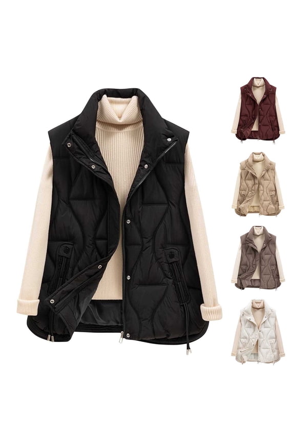 Winter Down Vest for Women Sleeveless Lightweight Puffer Jackets Zip Up Stand Collar Quilted Waistcoat Fashion Vest with Pockets Red L