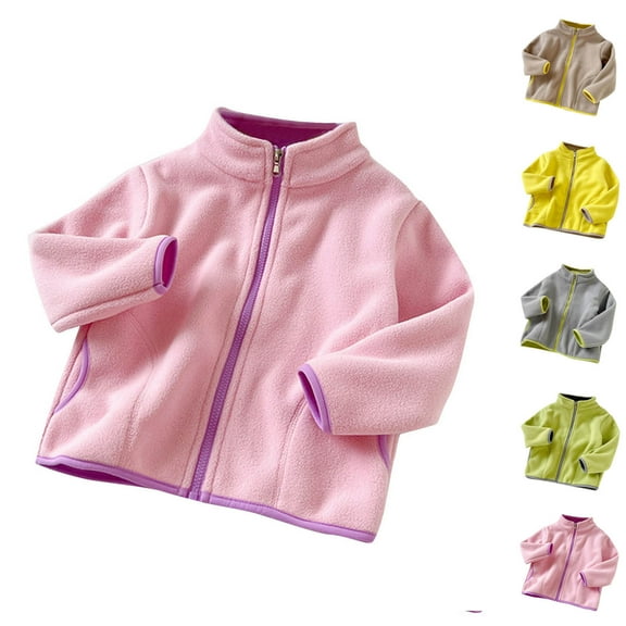 Feancey Winter Fleece Jacket for Girls Long Sleeve Stand Collar Zipper Jackets Toddler Boys Casual Fuzzy Outwear with Pockets Yellow 2-3Years