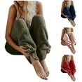 thumbnail image 1 of Feancey Winter Fleece Pajama Pants Women Warm Cozy Pj Bottoms Stretch Waist Casual Fuzzy Leggings Winter Plush Lounge Trousers Army Green XL, 1 of 8
