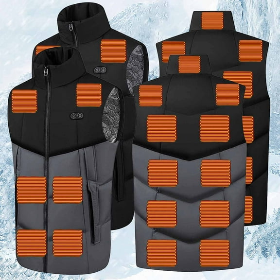 Feancey Winter Heated Vest for Women Men USB Rechargeable Dual-Control 21 Zones Electric Heating Vest Unisex Full Zip Stand Collar Sleeveless Puffer Jackets Black M