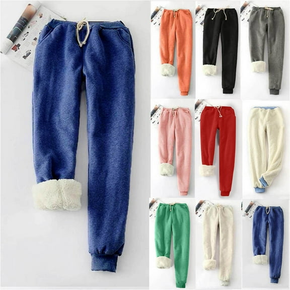 Feancey Winter Pajama Pants for Women Plus Size Casual Fleece Lined Sweatpants Fuzzy Warm Drawstring Tapered Trousers with Pockets Green M