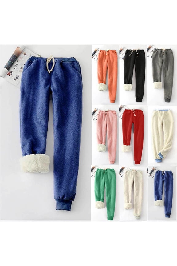 Winter Pajama Pants for Women Plus Size Casual Fleece Lined Sweatpants Fuzzy Warm Drawstring Tapered Trousers with Pockets Green M