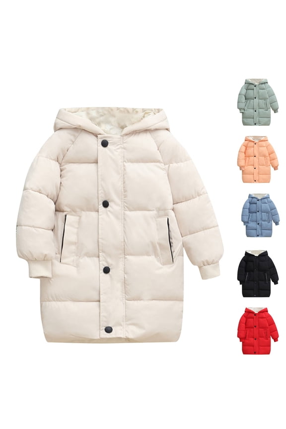 Winter Puffer Jackets for Kids Padded Down Coat Boys Girls Long Hooded Jacket Little Girl Thicken Warm Overcoat Outerwear with Pockets Blue 5 Years