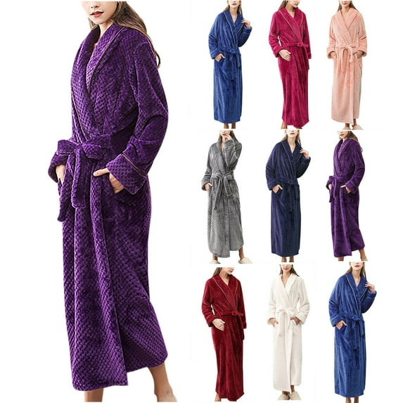 Feancey Winter Robes for Women Full Length Kimono Bathrobe Thicken Warm Shower Robe Cozy Soft Dressing Gown Ladies Sleepwear Housecoat with Pockets Deals of The Day Clearance Wine M