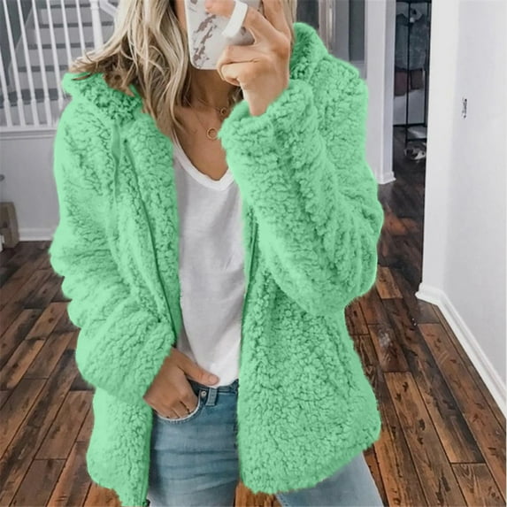 Feancey Winter Sherpa Jackets for Women,Plus Size Womens Fall Fleece Jackets Solid Color Long Sleeve Fuzzy Shaggy Teddy Coats Zip Up Casual Jacket Outerwear with Pockets
