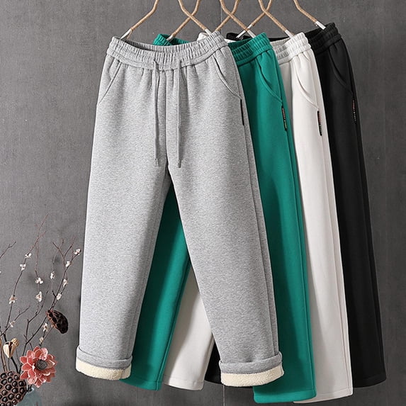 Feancey Winter Wide Leg Pants for Women Fleece Sweatpants Warm Cozy Sherpa Lined Joggers Drawstring High Waisted Pajama Bottoms with Pockets White XXL