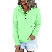 Feancey Women 2023 Fall Solid Color Hoodies Casual Crewneck Hooded Sweatshirt Y2K Loose Drawstring Long Sleeve Pullover Shirts Tops