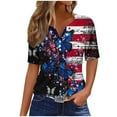 thumbnail image 1 of Feancey Women American Flag Tops Summer Short Sleeve Henley Shirts 4th of July Butterfly Striped Print Buttons Tunic Blouses V-neck Casual Distressed Patriotic Tshirts, 1 of 5