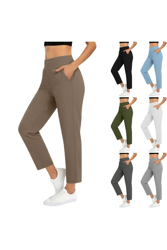 Women Capris with Pockets Stretchy Golf Cropped Pants Business Casual Straight Leg Dress Pants Summer Travel Capri Pants Dark Gray S