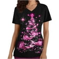 thumbnail image 1 of Feancey Women Christmas Scrubs Tops Glitter Xmas Tree Print Shirt Stretchy V Neck Short Sleeve Tees Nurse Casual Holiday Scrub Top with Pockets Multicolor M, 1 of 4