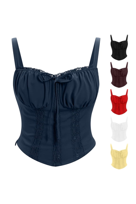 Women Corset Lace Up Cami Crop Tops Ruched Casual Sleeveless Tank Top Shapewear Dressy Trendy Party Bustiers White M