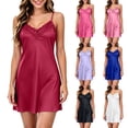 thumbnail image 1 of Feancey Women Lingerie Satin Lace Chemise Nightgown V Neck Sleeveless Full Slip Nightdress Cozy Soft Short Night Gowns Elegant Ladies Sleepwear Pink Free Size, 1 of 8