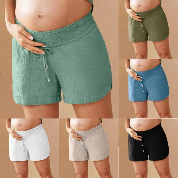 Feancey Women Maternity Shorts Drawstring Elastic Waist Lounge Shorts Summer Casual Solid Color Pull On Short Pants with Pockets Army Green XXL