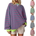 thumbnail image 1 of Feancey Women Oversized Striped Crewneck Sweatshirt Long Sleeve Color Block Pullover Tops Casual Loose Workout Shirt Pink XXL, 1 of 7