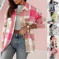 thumbnail image 1 of Feancey Women Plaid Shirt Lightweight Long Sleeve Shacket Jacket Button Down Casual Business Work Shirts Fall Fashin Jackets with Pockets Blue L, 1 of 6